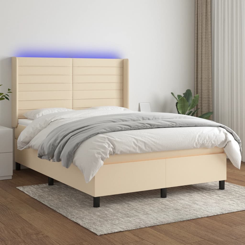Boxspring met matras en LED stof crèmekleurig 140x200 cm is nu te koop bij PeponiXL, paradijselijk wonen!