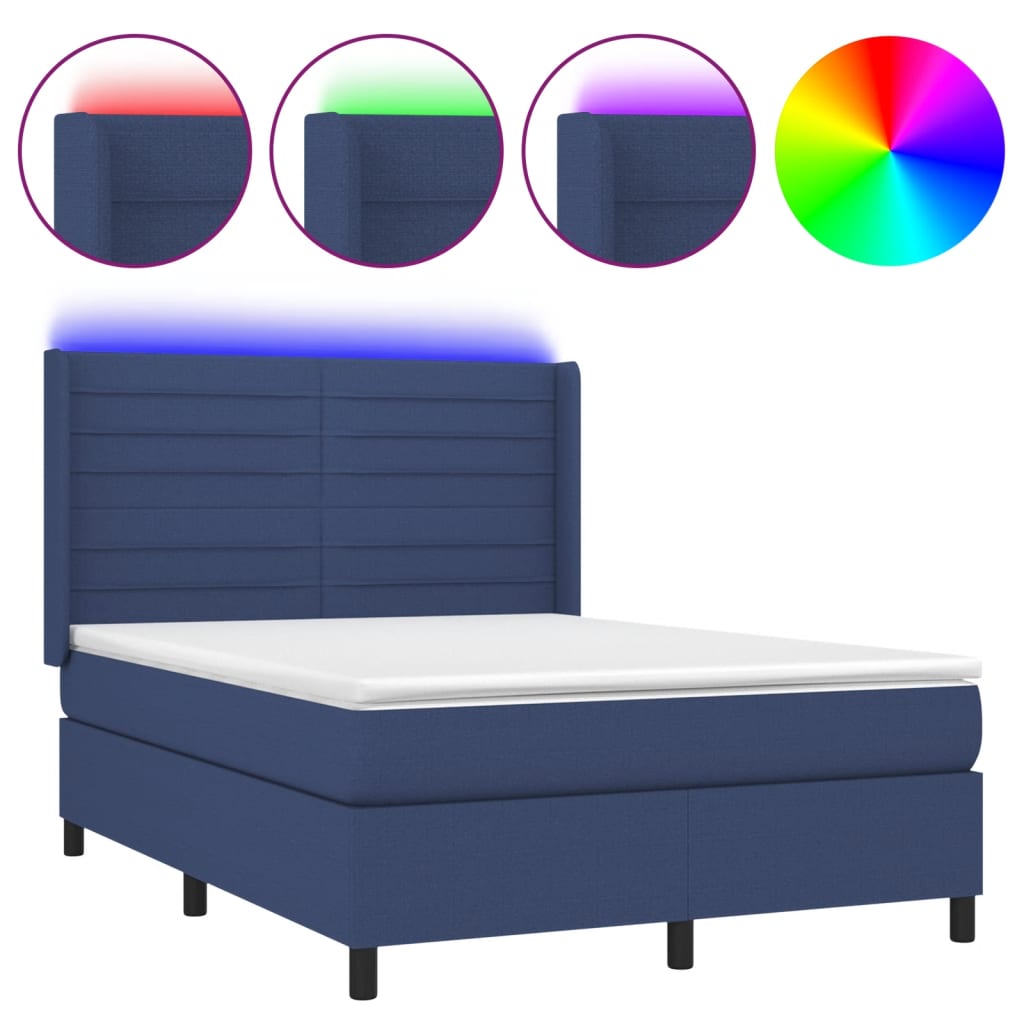 Boxspring met matras en LED stof blauw 140x200 cm is nu te koop bij PeponiXL, paradijselijk wonen!