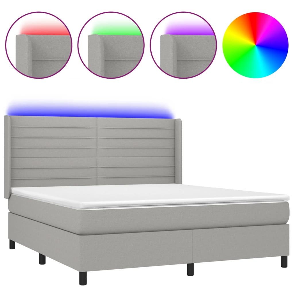 Boxspring met matras en LED stof lichtgrijs 160x200 cm is nu te koop bij PeponiXL, paradijselijk wonen!