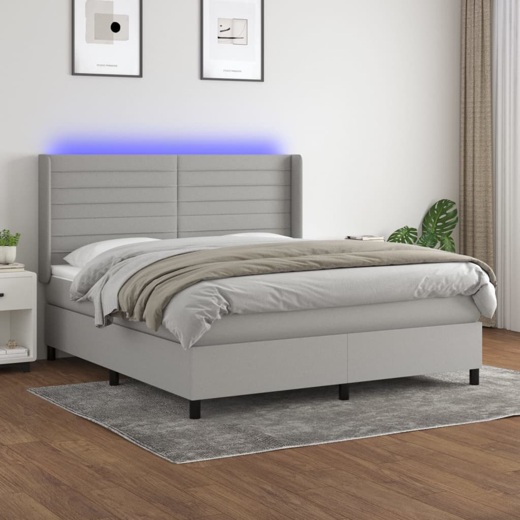 Boxspring met matras en LED stof lichtgrijs 160x200 cm is nu te koop bij PeponiXL, paradijselijk wonen!