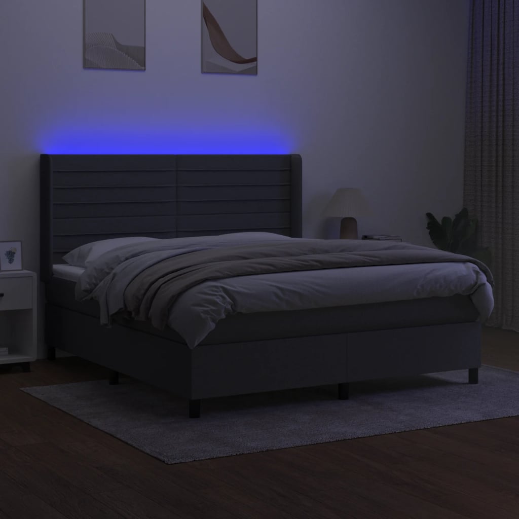 Boxspring met matras en LED stof donkergrijs 160x200 cm is nu te koop bij PeponiXL, paradijselijk wonen!