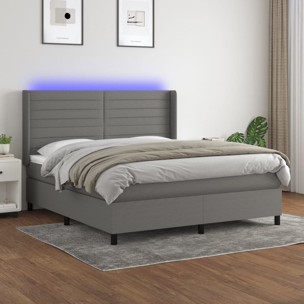 Boxspring met matras en LED stof donkergrijs 160x200 cm is nu te koop bij PeponiXL, paradijselijk wonen!