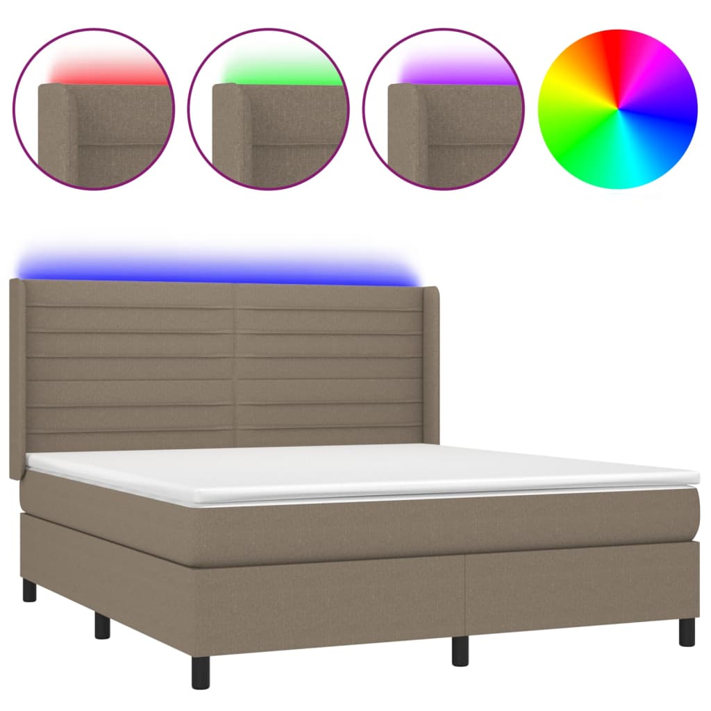 Boxspring met matras en LED stof taupe 180x200 cm is nu te koop bij PeponiXL, paradijselijk wonen!