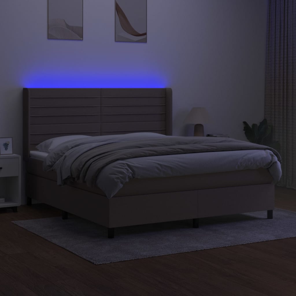 Boxspring met matras en LED stof taupe 180x200 cm is nu te koop bij PeponiXL, paradijselijk wonen!