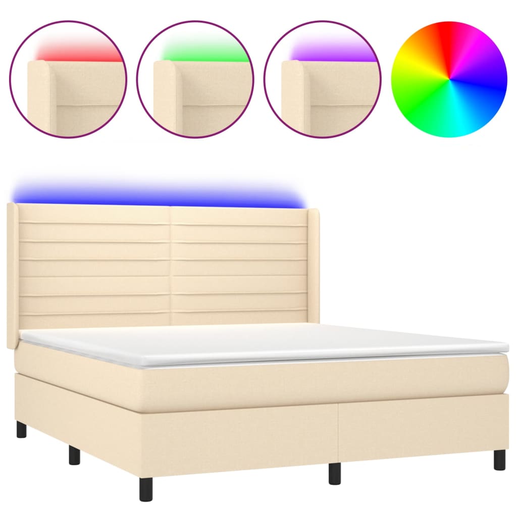 Boxspring met matras en LED stof crèmekleurig 180x200 cm is nu te koop bij PeponiXL, paradijselijk wonen!