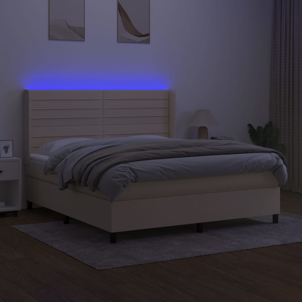 Boxspring met matras en LED stof crèmekleurig 180x200 cm is nu te koop bij PeponiXL, paradijselijk wonen!