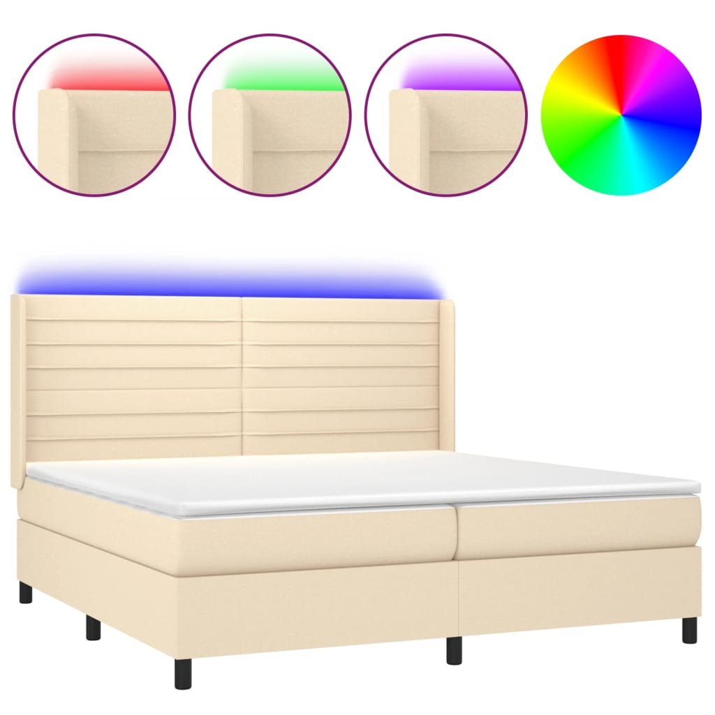 Boxspring met matras en LED stof crèmekleurig 200x200 cm is nu te koop bij PeponiXL, paradijselijk wonen!