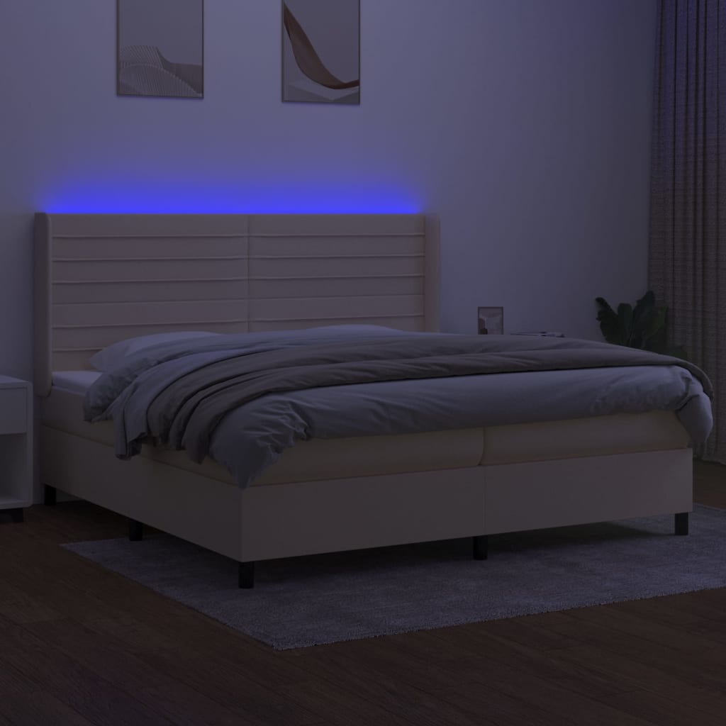 Boxspring met matras en LED stof crèmekleurig 200x200 cm is nu te koop bij PeponiXL, paradijselijk wonen!