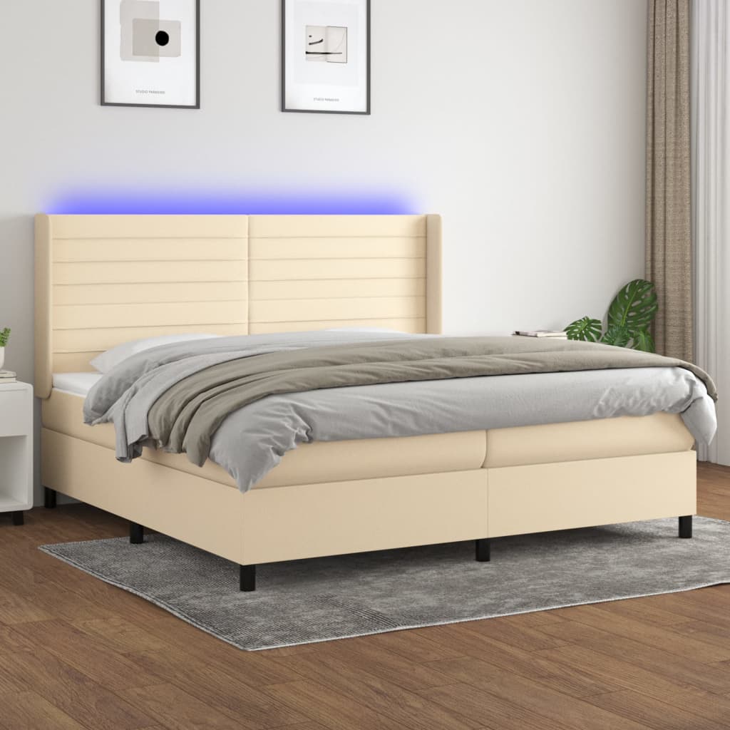 Boxspring met matras en LED stof crèmekleurig 200x200 cm is nu te koop bij PeponiXL, paradijselijk wonen!