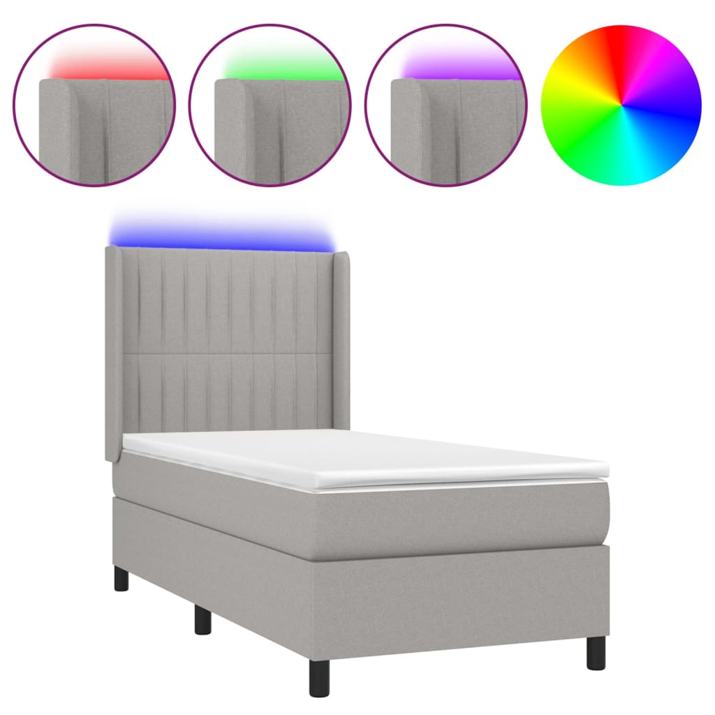 Boxspring met matras en LED stof lichtgrijs 80x200 cm is nu te koop bij PeponiXL, paradijselijk wonen!