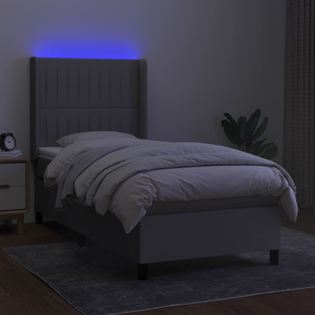 Boxspring met matras en LED stof lichtgrijs 80x200 cm is nu te koop bij PeponiXL, paradijselijk wonen!