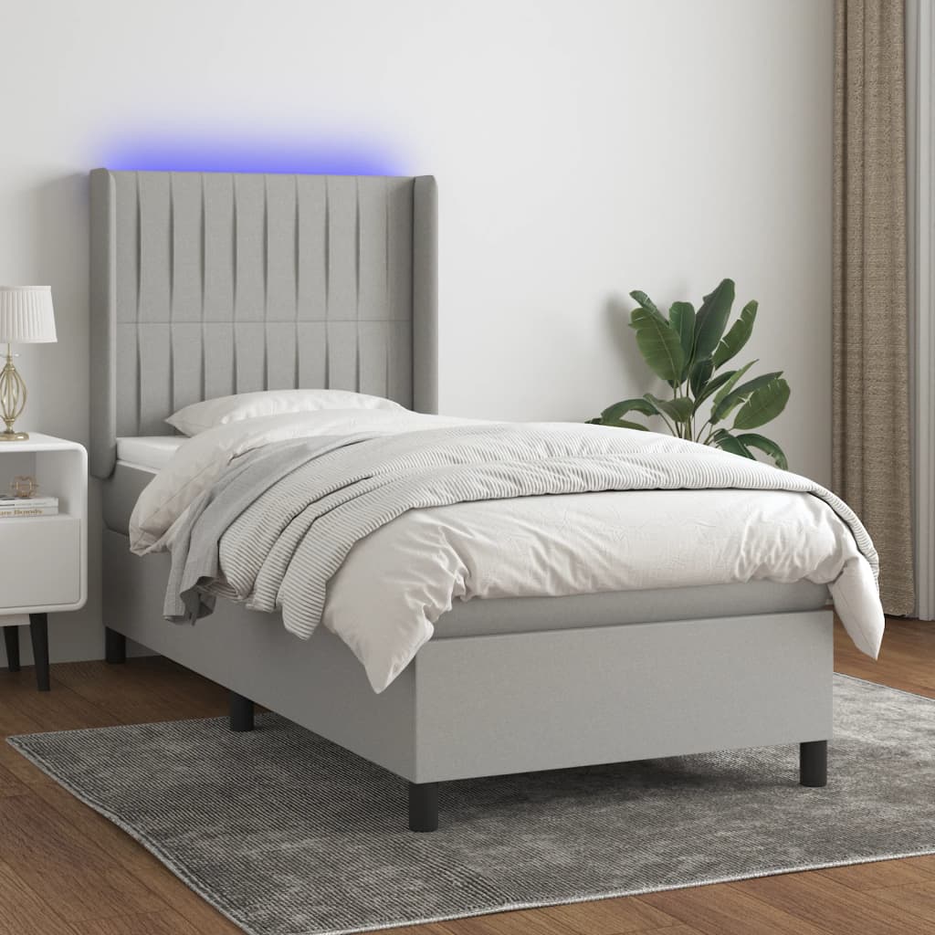 Boxspring met matras en LED stof lichtgrijs 80x200 cm is nu te koop bij PeponiXL, paradijselijk wonen!