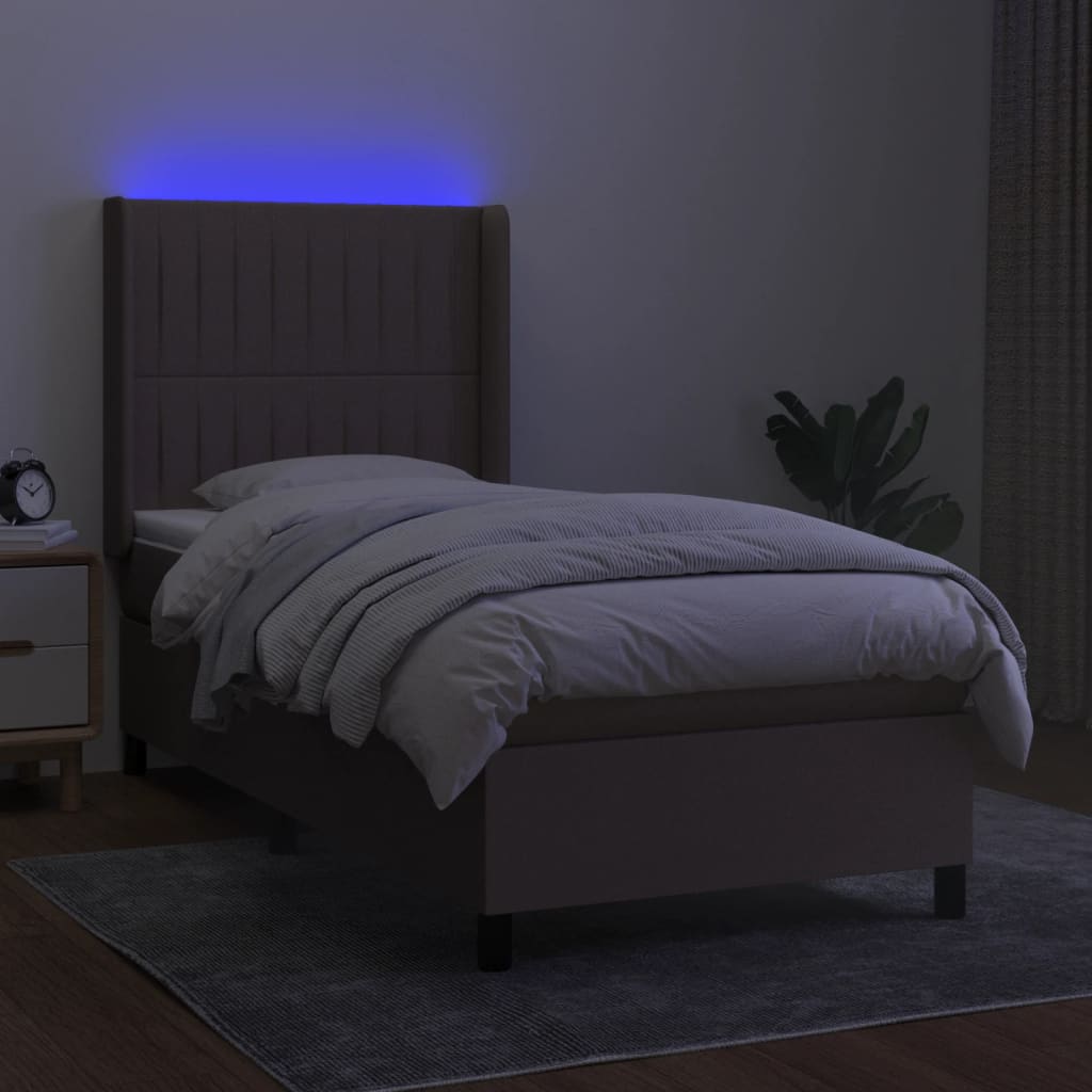 Boxspring met matras en LED stof taupe 90x190 cm is nu te koop bij PeponiXL, paradijselijk wonen!