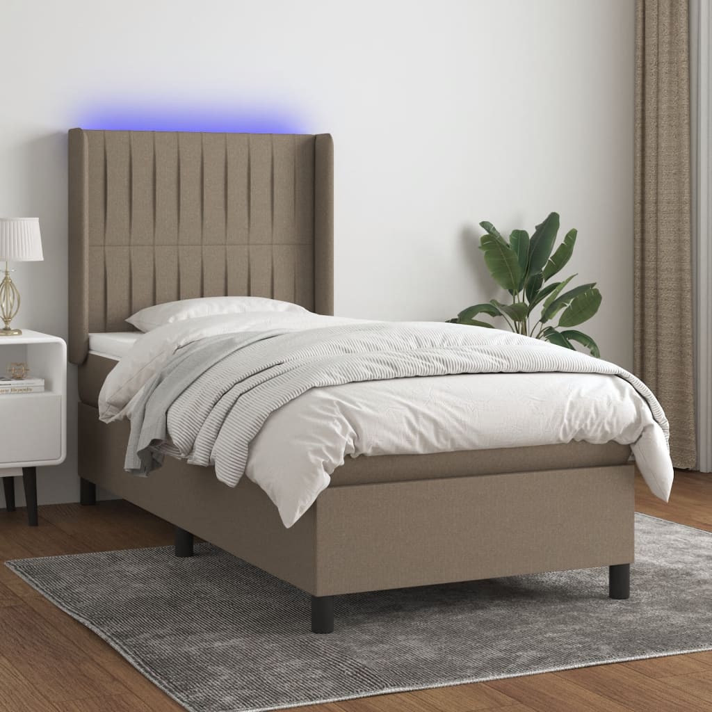 Boxspring met matras en LED stof taupe 90x190 cm is nu te koop bij PeponiXL, paradijselijk wonen!