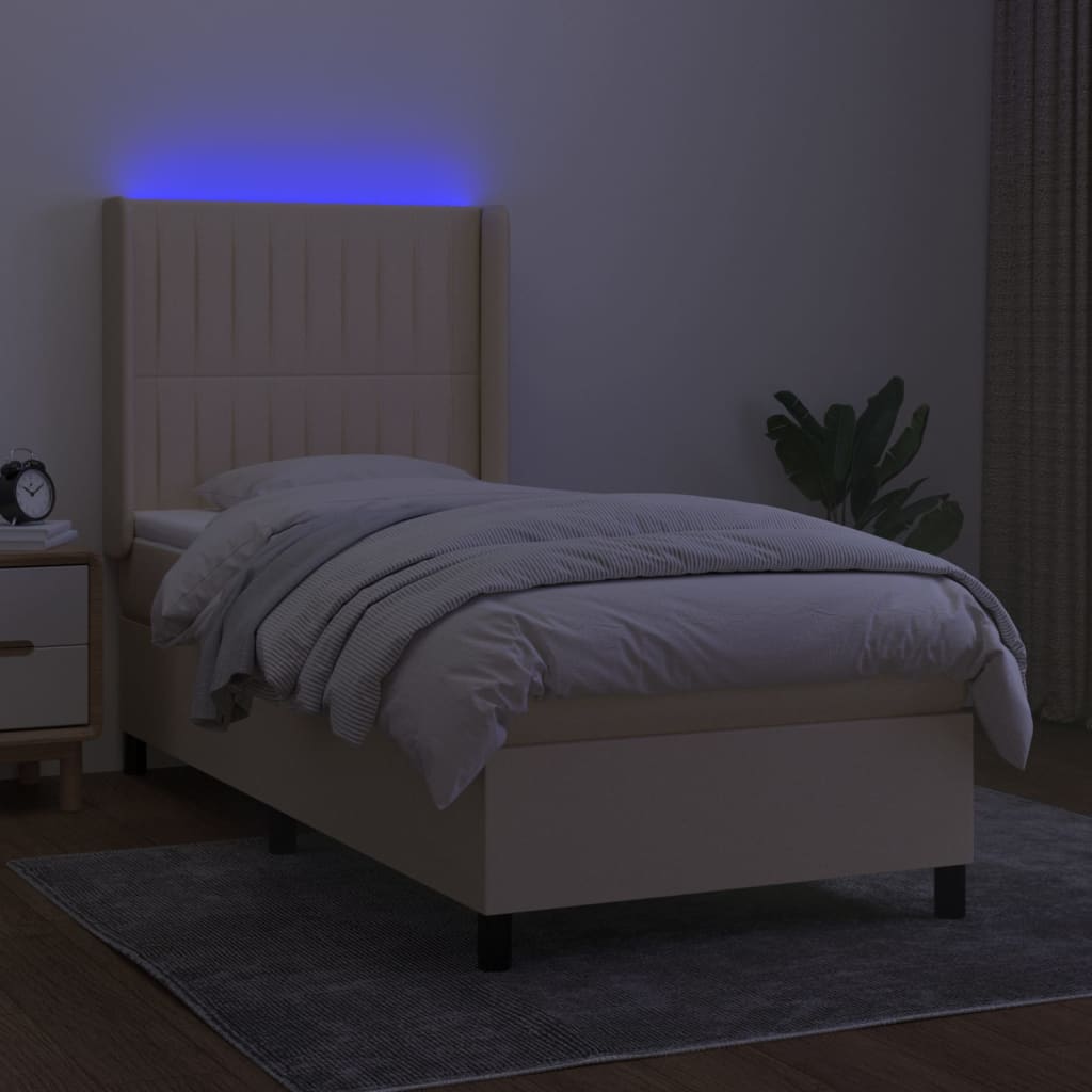 Boxspring met matras en LED stof crèmekleurig 90x190 cm is nu te koop bij PeponiXL, paradijselijk wonen!
