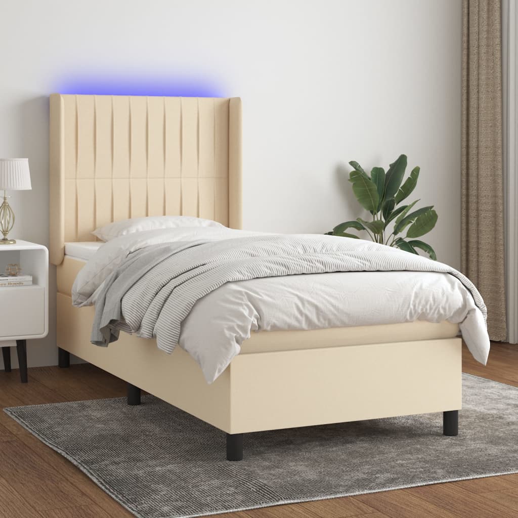 Boxspring met matras en LED stof crèmekleurig 90x190 cm is nu te koop bij PeponiXL, paradijselijk wonen!