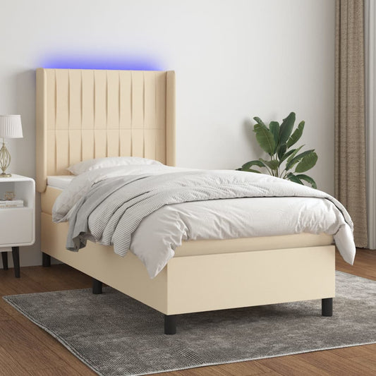 Boxspring met matras en LED stof crèmekleurig 90x190 cm is nu te koop bij PeponiXL, paradijselijk wonen!