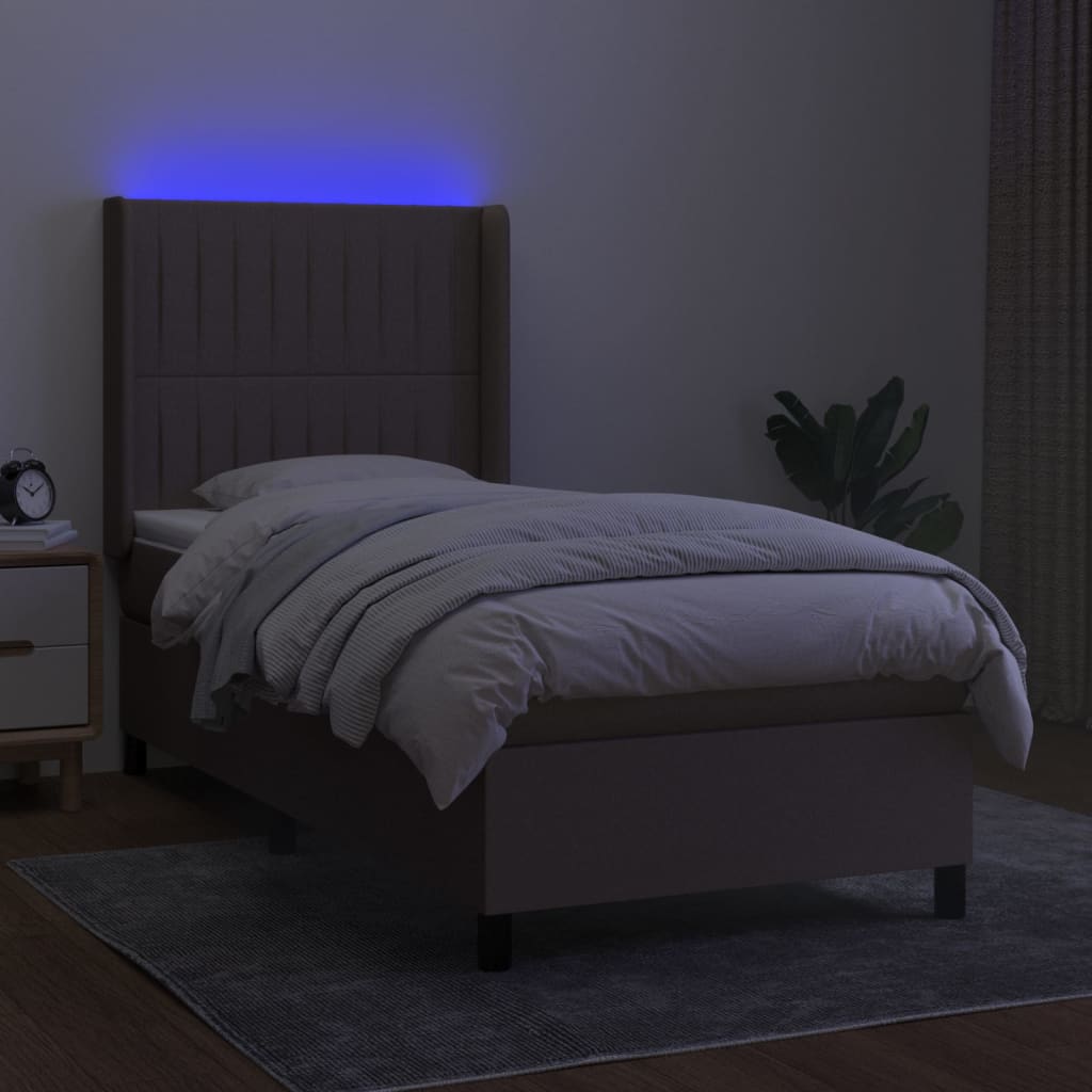 Boxspring met matras en LED stof taupe 80x200 cm is nu te koop bij PeponiXL, paradijselijk wonen!