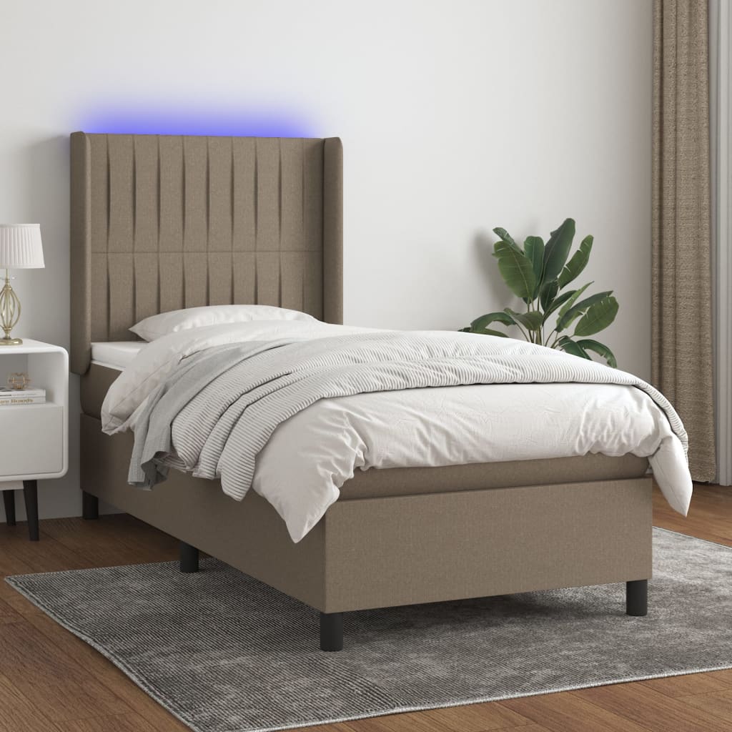Boxspring met matras en LED stof taupe 80x200 cm is nu te koop bij PeponiXL, paradijselijk wonen!