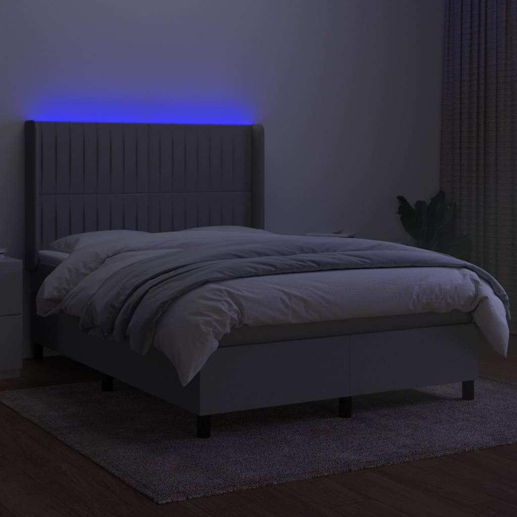 Boxspring met matras en LED stof lichtgrijs 140x200 cm is nu te koop bij PeponiXL, paradijselijk wonen!