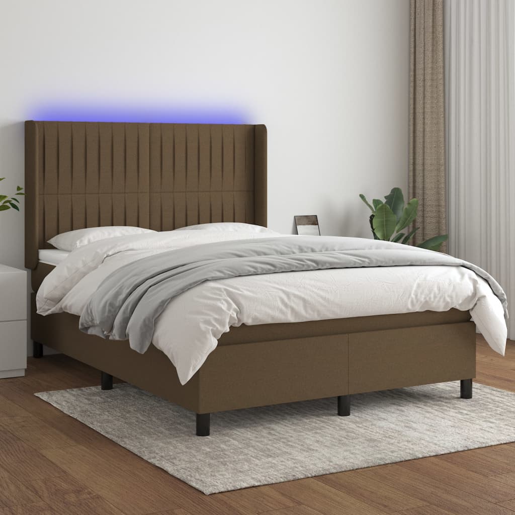 Boxspring met matras en LED stof donkerbruin 140x200 cm is nu te koop bij PeponiXL, paradijselijk wonen!