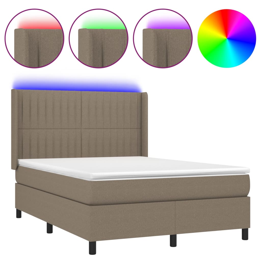 Boxspring met matras en LED stof taupe 140x200 cm is nu te koop bij PeponiXL, paradijselijk wonen!