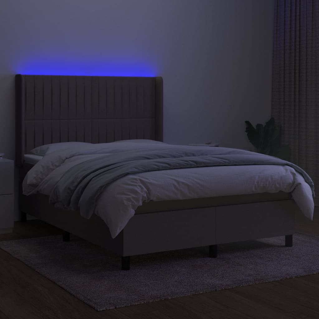 Boxspring met matras en LED stof taupe 140x200 cm is nu te koop bij PeponiXL, paradijselijk wonen!