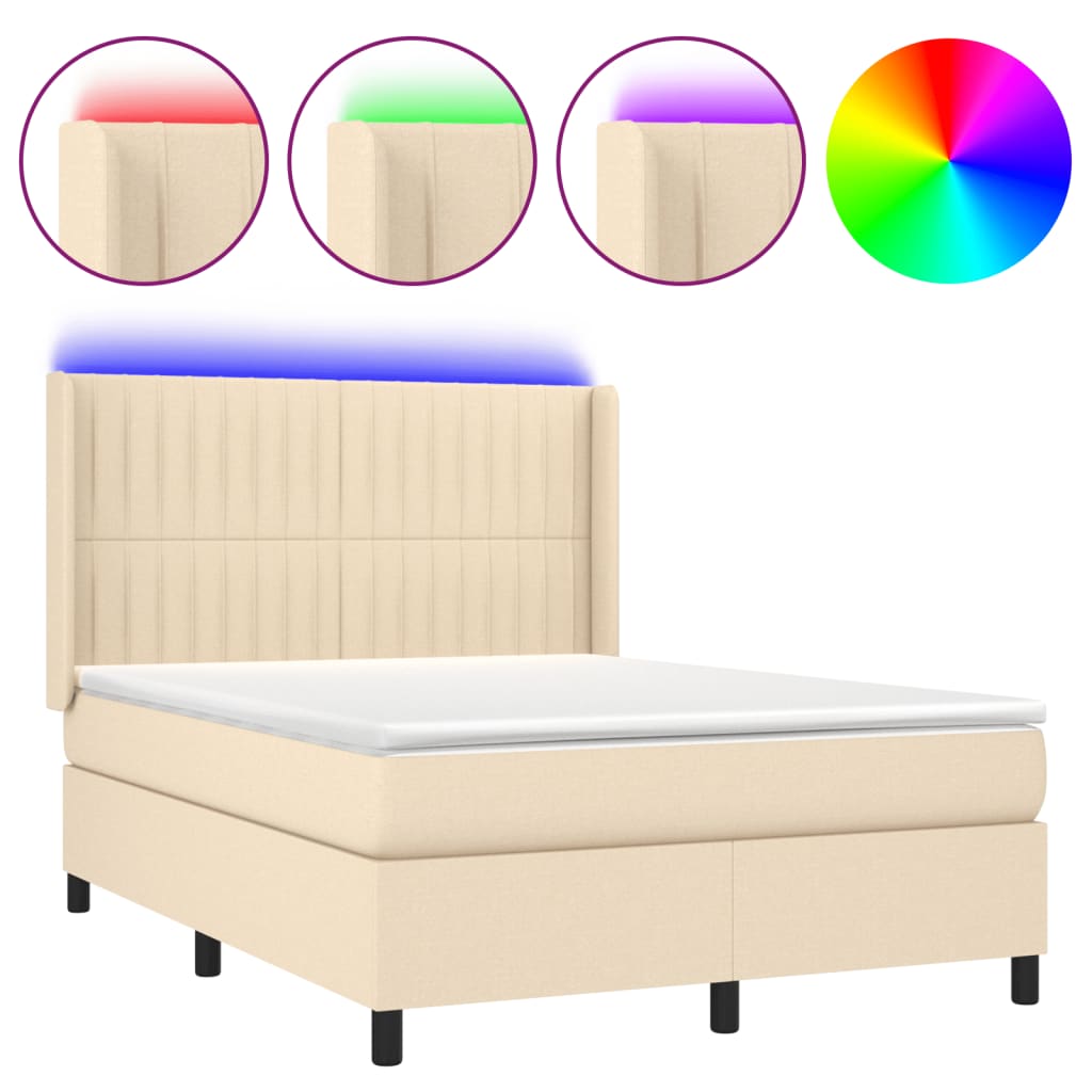 Boxspring met matras en LED stof crèmekleurig 140x200 cm is nu te koop bij PeponiXL, paradijselijk wonen!