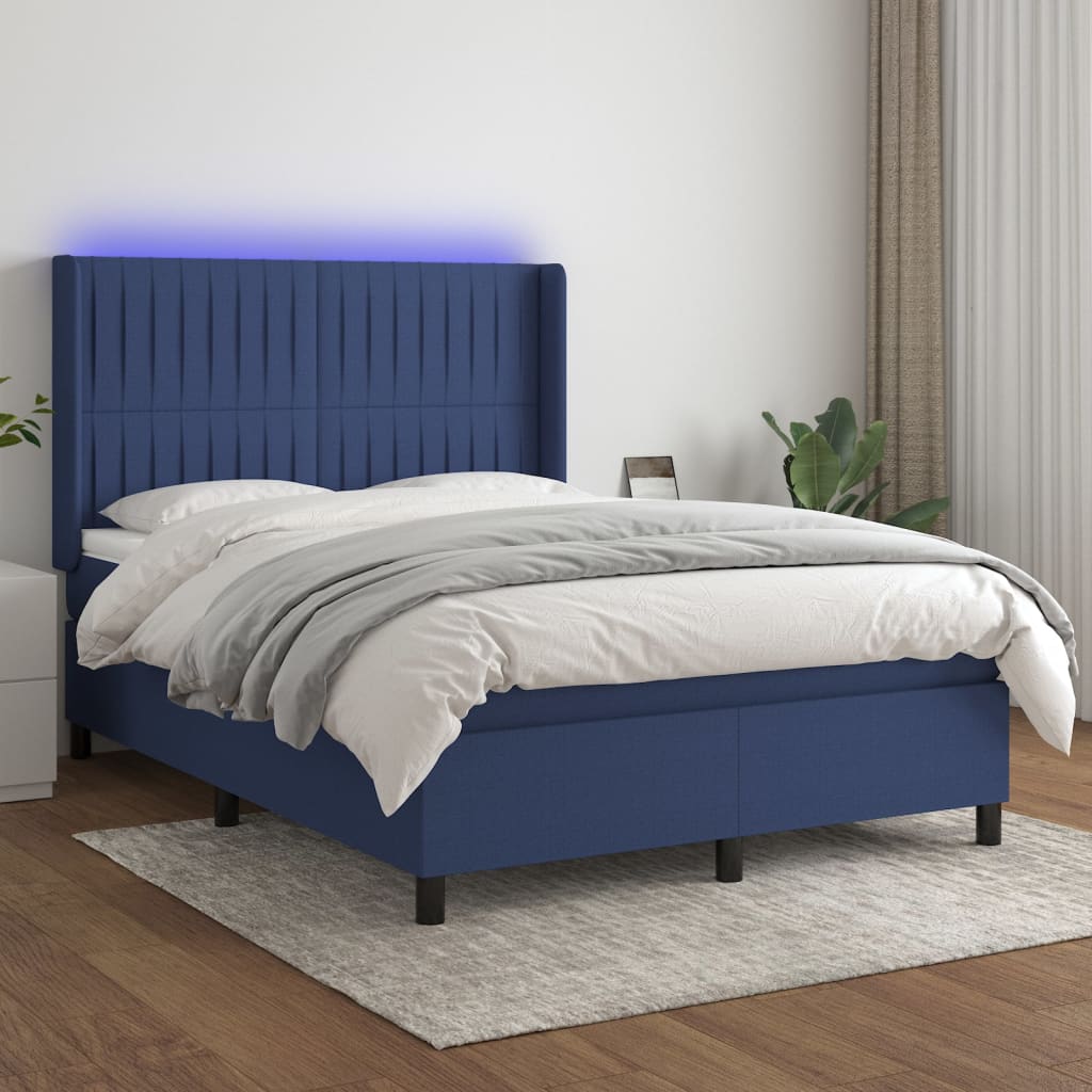 Boxspring met matras en LED stof blauw 140x200 cm is nu te koop bij PeponiXL, paradijselijk wonen!