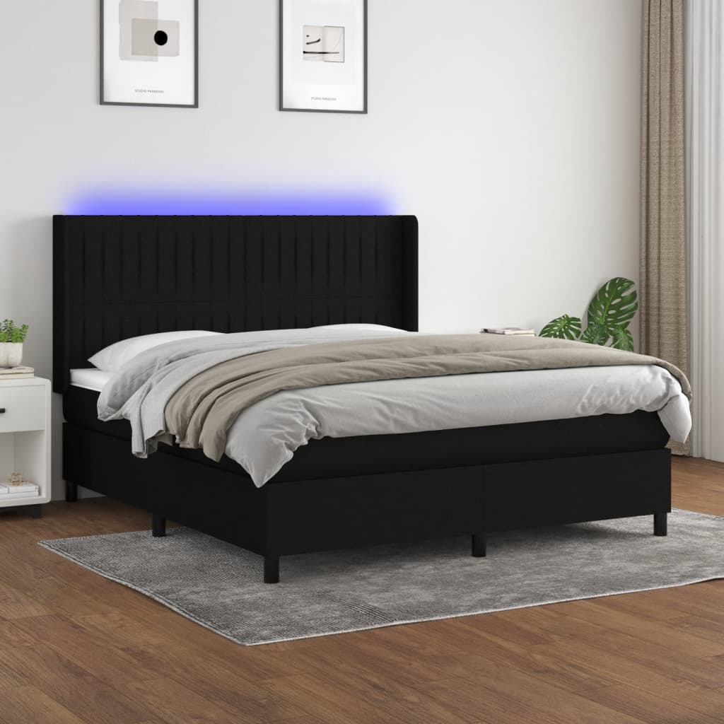 Boxspring met matras en LED stof zwart 160x200 cm is nu te koop bij PeponiXL, paradijselijk wonen!