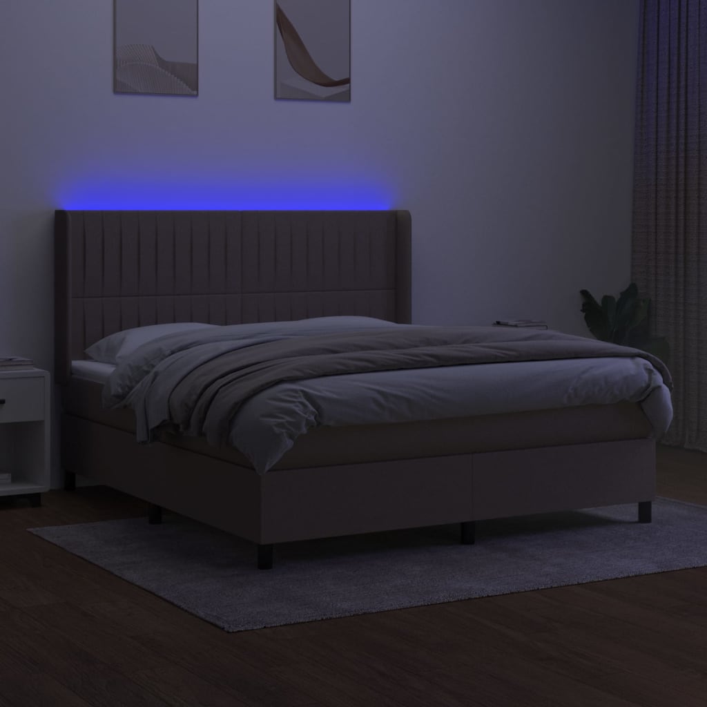 Boxspring met matras en LED stof taupe 180x200 cm is nu te koop bij PeponiXL, paradijselijk wonen!
