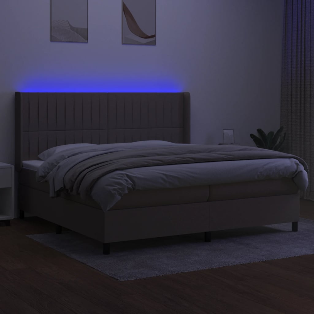 Boxspring met matras en LED stof taupe 200x200 cm is nu te koop bij PeponiXL, paradijselijk wonen!