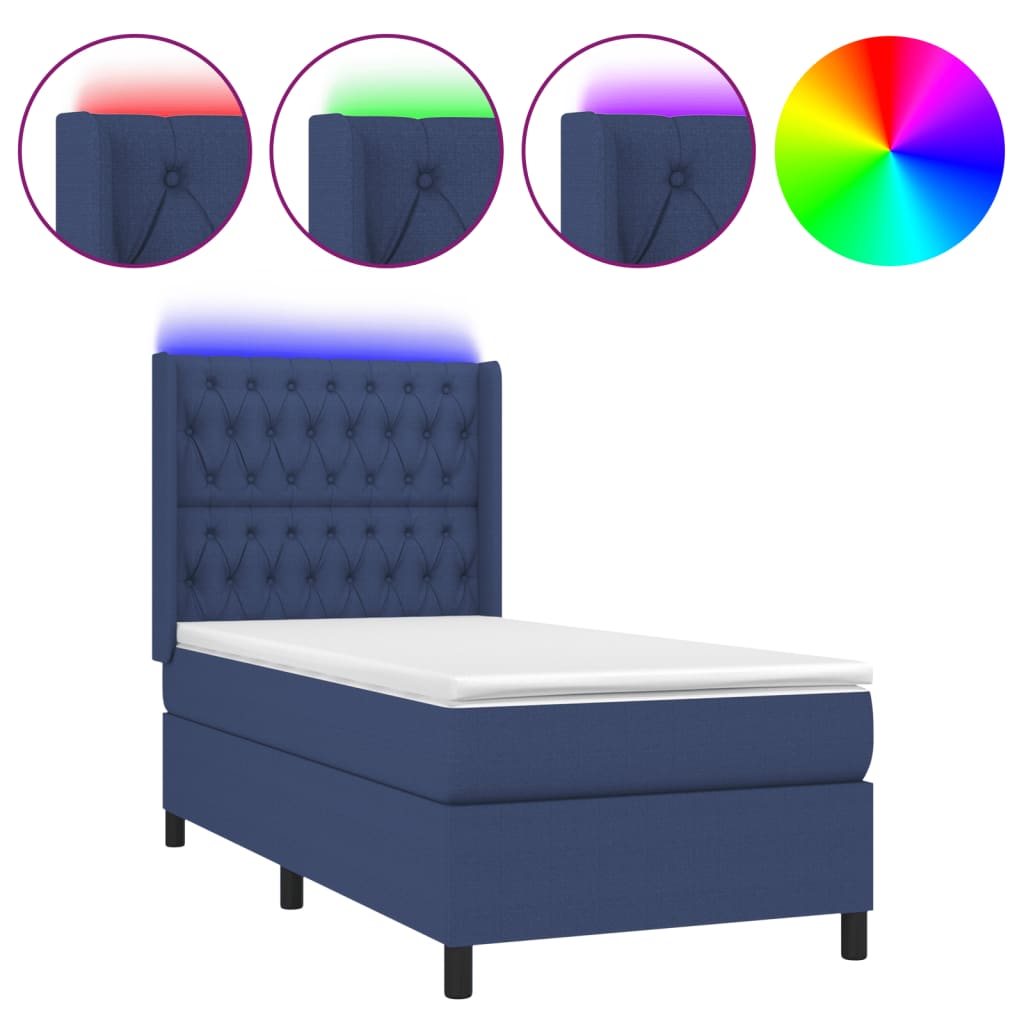 Boxspring met matras en LED stof blauw 80x200 cm is nu te koop bij PeponiXL, paradijselijk wonen!