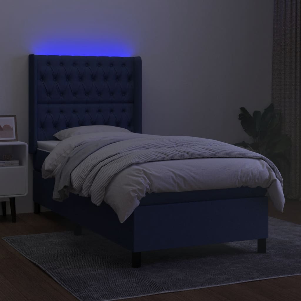 Boxspring met matras en LED stof blauw 80x200 cm is nu te koop bij PeponiXL, paradijselijk wonen!