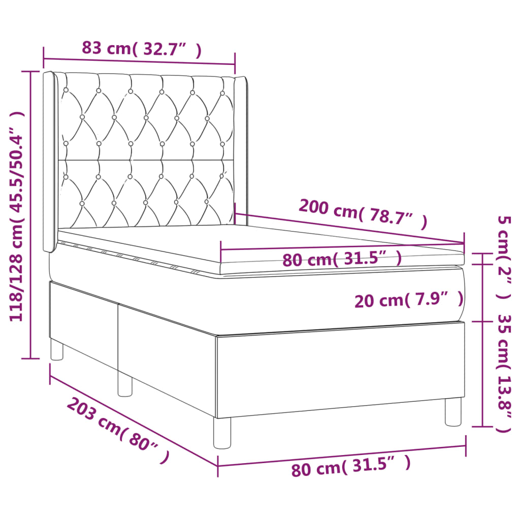 Boxspring met matras en LED stof blauw 80x200 cm is nu te koop bij PeponiXL, paradijselijk wonen!