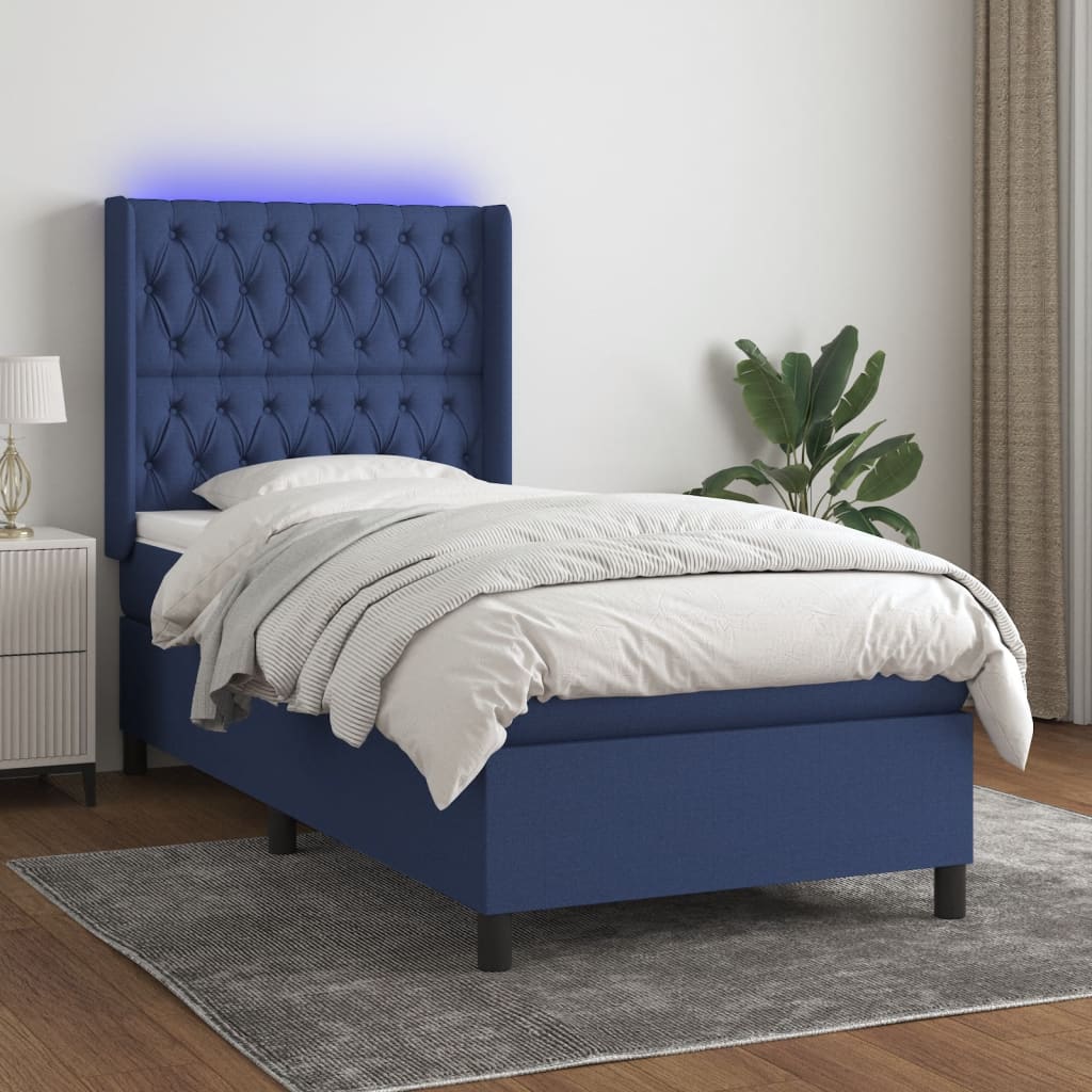 Boxspring met matras en LED stof blauw 80x200 cm is nu te koop bij PeponiXL, paradijselijk wonen!
