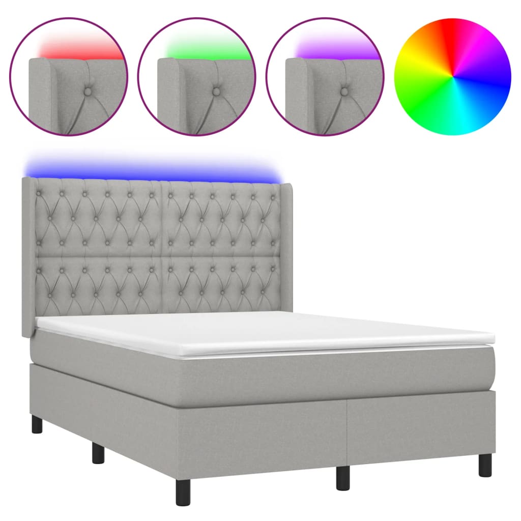 Boxspring met matras en LED stof lichtgrijs 140x190 cm is nu te koop bij PeponiXL, paradijselijk wonen!
