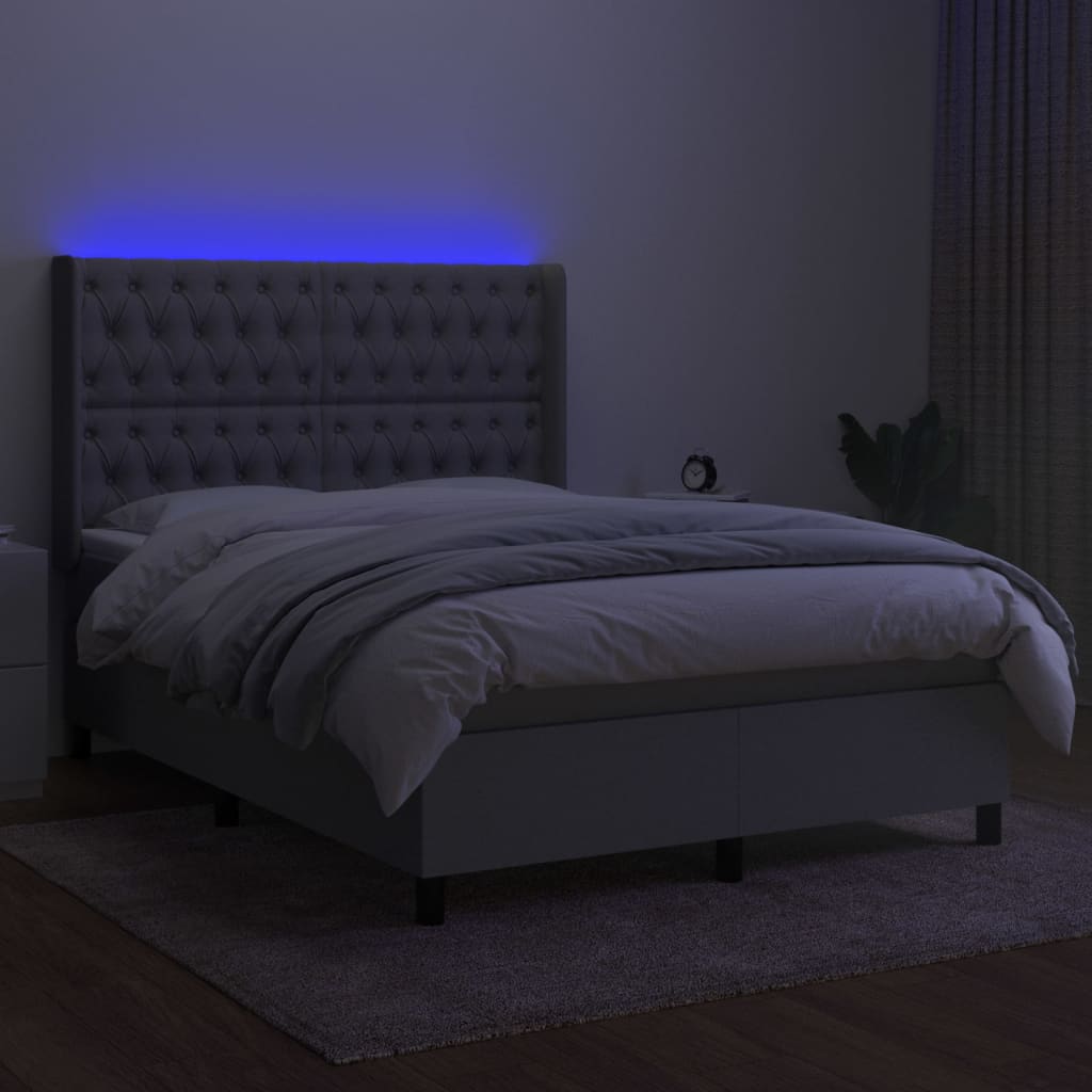 Boxspring met matras en LED stof lichtgrijs 140x190 cm is nu te koop bij PeponiXL, paradijselijk wonen!
