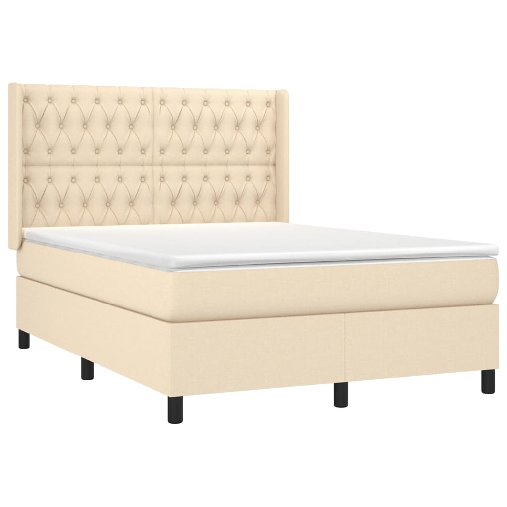 Boxspring met matras en LED stof crèmekleurig 140x190 cm is nu te koop bij PeponiXL, paradijselijk wonen!