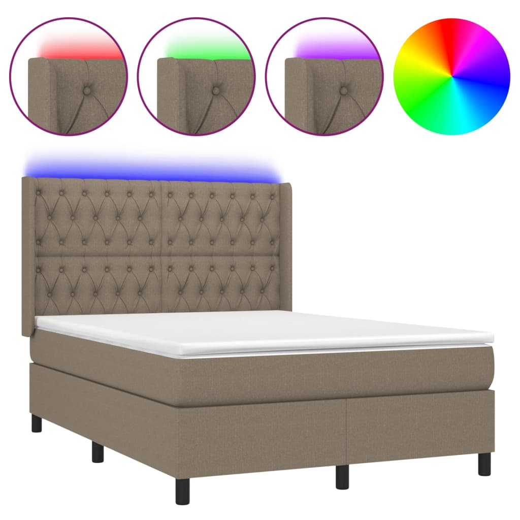 Boxspring met matras en LED stof taupe 140x200 cm is nu te koop bij PeponiXL, paradijselijk wonen!
