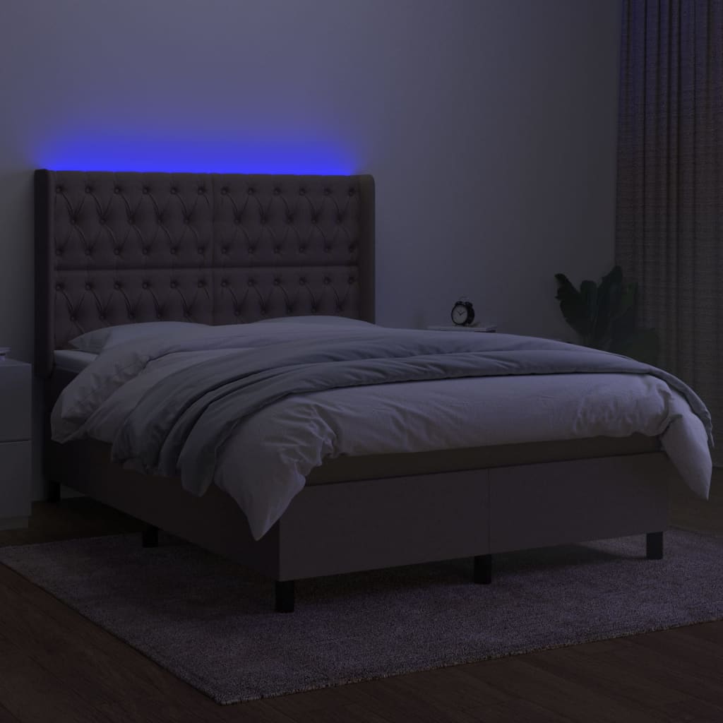 Boxspring met matras en LED stof taupe 140x200 cm is nu te koop bij PeponiXL, paradijselijk wonen!