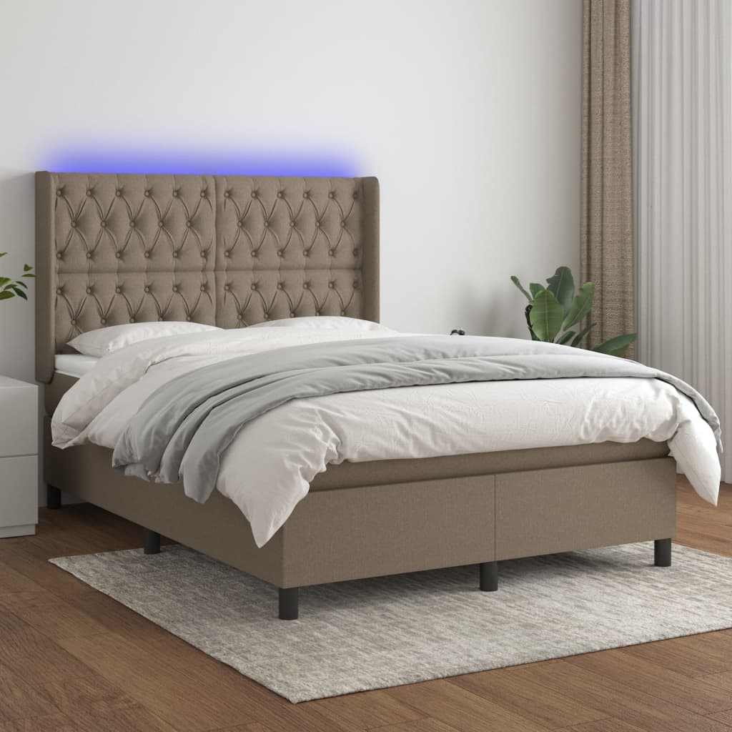 Boxspring met matras en LED stof taupe 140x200 cm is nu te koop bij PeponiXL, paradijselijk wonen!