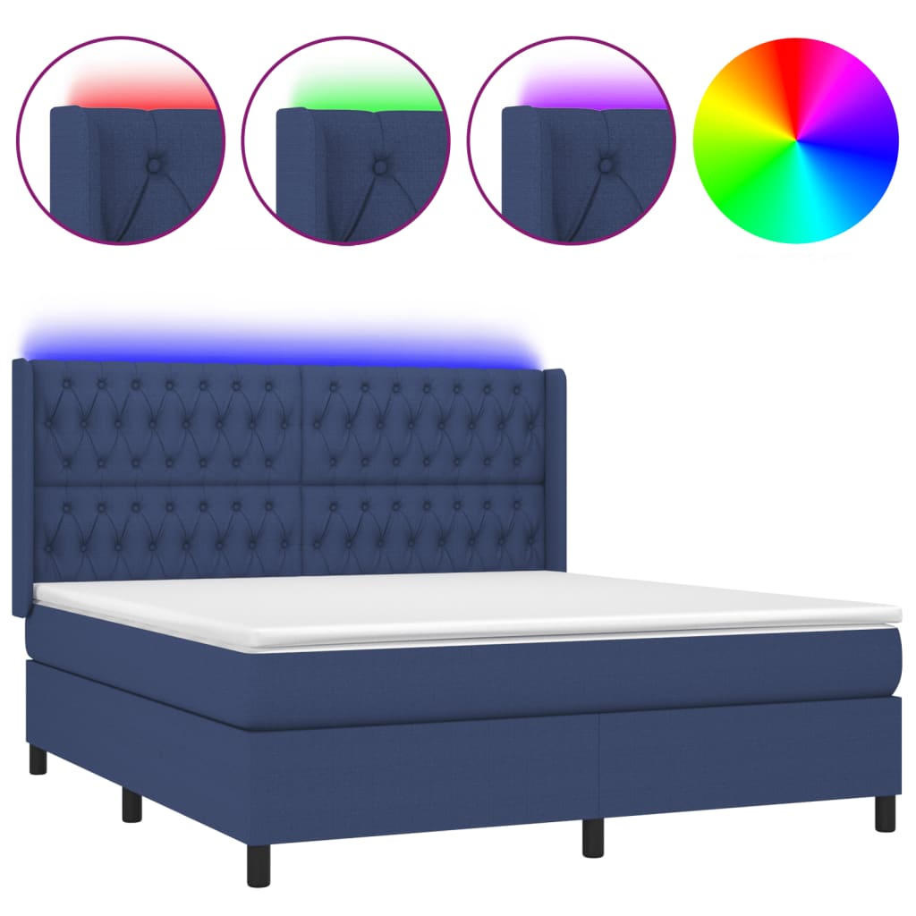 Boxspring met matras en LED stof blauw 160x200 cm is nu te koop bij PeponiXL, paradijselijk wonen!