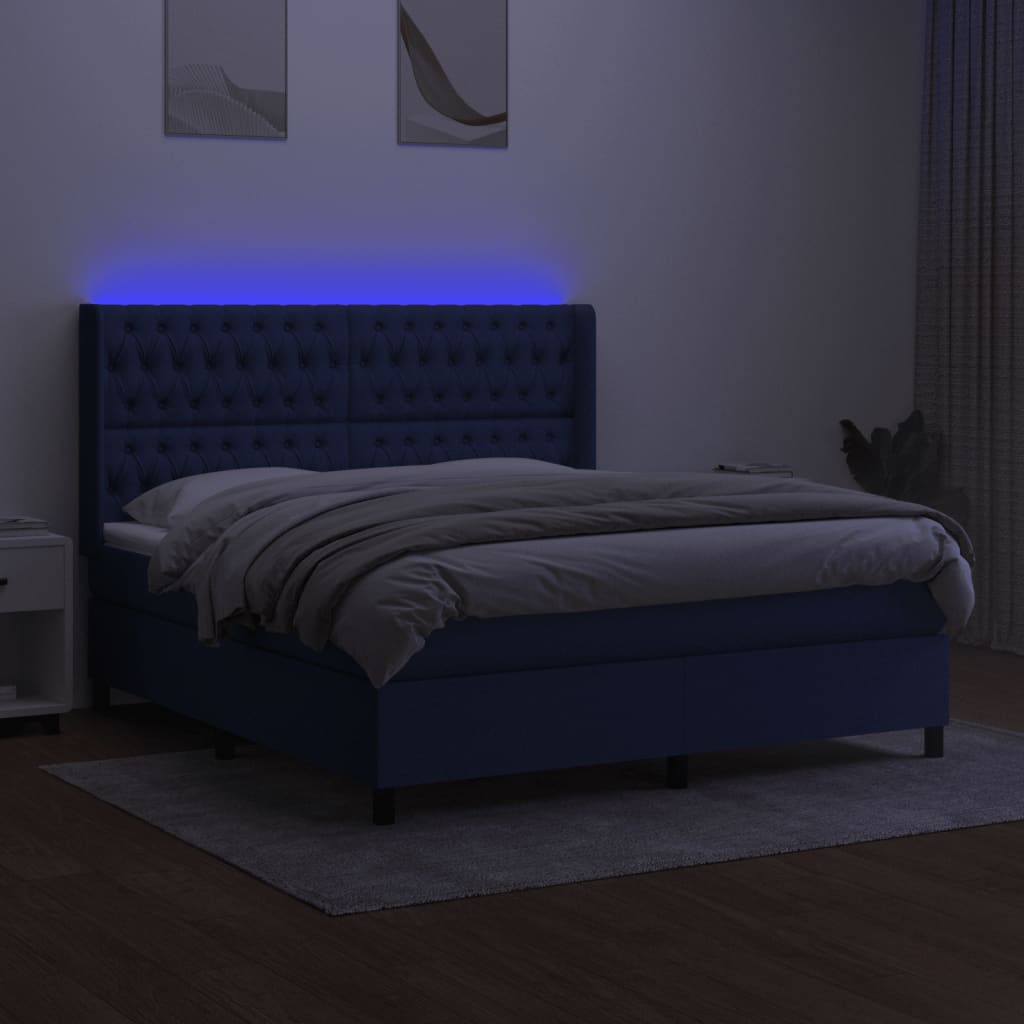 Boxspring met matras en LED stof blauw 160x200 cm is nu te koop bij PeponiXL, paradijselijk wonen!