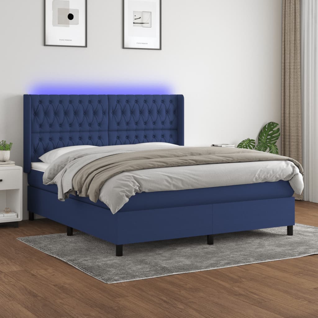 Boxspring met matras en LED stof blauw 160x200 cm is nu te koop bij PeponiXL, paradijselijk wonen!