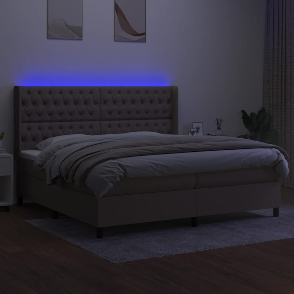 Boxspring met matras en LED stof taupe 200x200 cm is nu te koop bij PeponiXL, paradijselijk wonen!