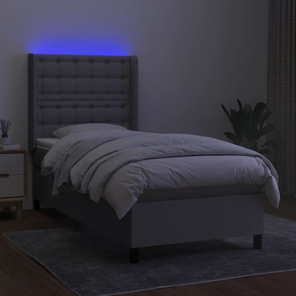 Boxspring met matras en LED stof lichtgrijs 80x200 cm is nu te koop bij PeponiXL, paradijselijk wonen!