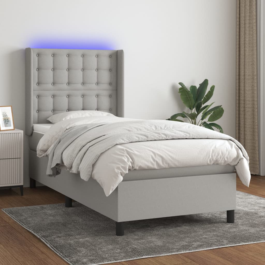 Boxspring met matras en LED stof lichtgrijs 80x200 cm is nu te koop bij PeponiXL, paradijselijk wonen!
