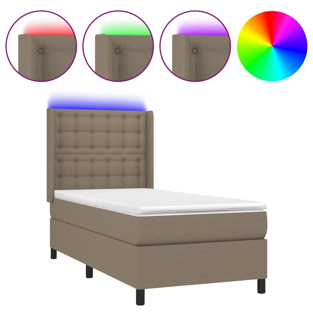 Boxspring met matras en LED stof taupe 90x190 cm is nu te koop bij PeponiXL, paradijselijk wonen!