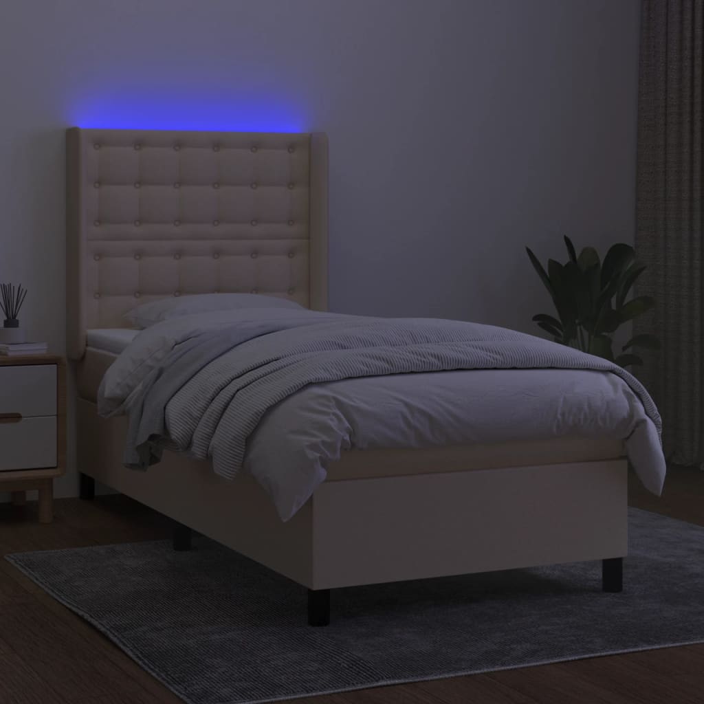 Boxspring met matras en LED stof crèmekleurig 90x190 cm is nu te koop bij PeponiXL, paradijselijk wonen!